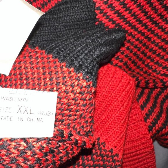 Women’s XXL Red Black Colorblock Knit Sweater Long Sleeve Cozy Pullover - Picture 2 of 9